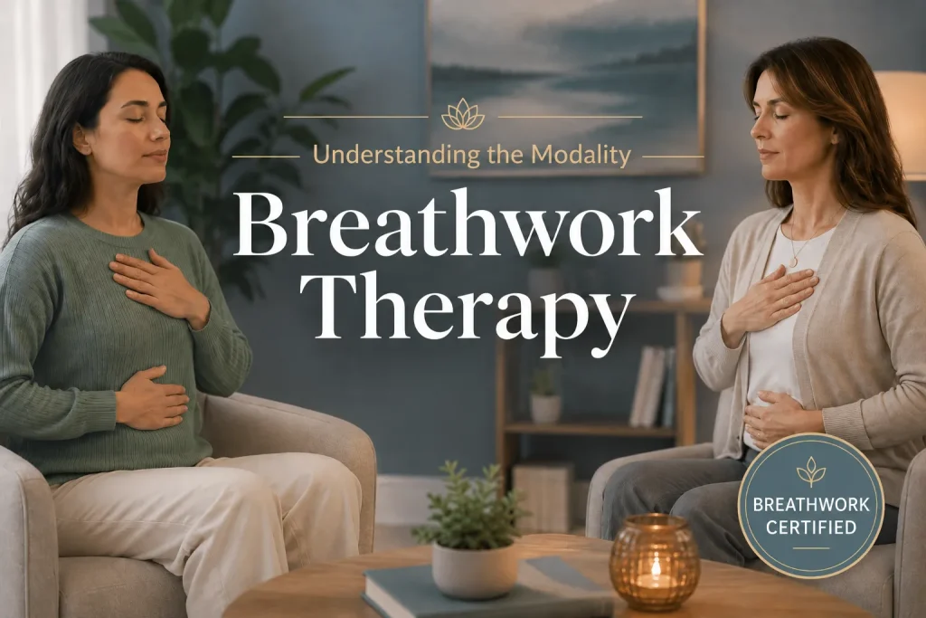Breaathwork Therapy Graphic with Two Persons Practicing